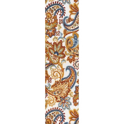 Paisley High-Low Orange and Multicolor Synthetic Runner Rug