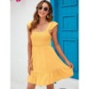 Coolmee Women Boho Casual Chest Smocked Square Neck Back Tie Elegant Tiered Ruffle Shoulder Mini Dress - 2 of 4