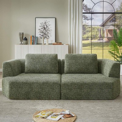 Modern Chenille Sectional Sofa with 2 Throw Pillows, Oversized 2-Seater Sofa, Small Sectional Couch for Living Room or Apartment–The Pop Home