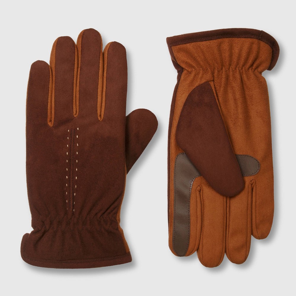 Photos - Winter Gloves & Mittens Isotoner Men's Handwear Gathered Wrist Microsuede Gloves - Brown XL 