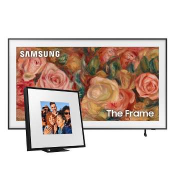 Samsung LS03D 55" The Frame QLED 4K HDR Smart TV with Slim-Fit Wall Mount (2024) and HW-LS60D Music Frame Bluetooth Speaker with Wall Mount.