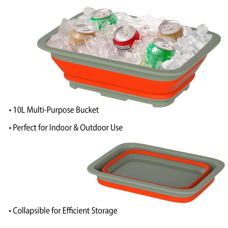 Collapsible Multiuse Wash Bin- Portable Wash Basin/Dish Tub/Ice Bucket with 10 L Capacity for Camping Tailgating More by Wakeman Outdoors (Orange), 3 of 9