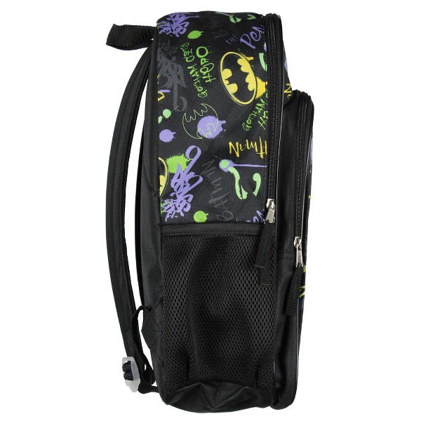 Mochila escolar DC Comics Batman Gotham City con símbolo de murciélago de goma, negra 4