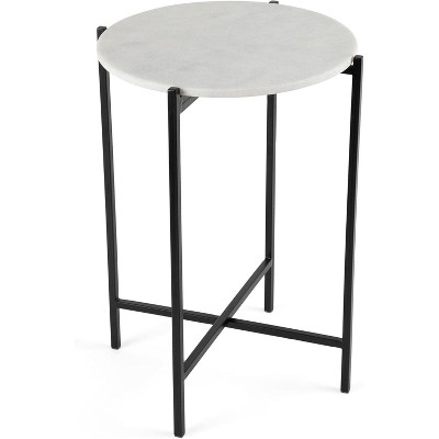 BIRDROCK HOME Folding Side Table with Marble Top - Black Legs