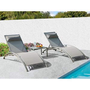 Moda Furnishings Adjustable Aluminum Outdoor Chaise Lounge Chairs with Metal Side Table, All Weather for Deck , Lawn, Poolside and Backyard - 1 of 4