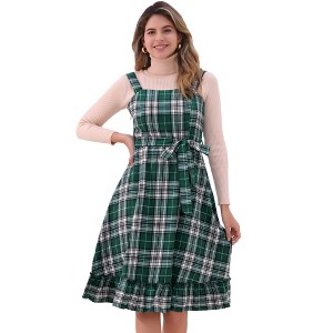 Allegra K Women's Plaid Ruffled Sleeveless Tie Waist A-Line Pinafore Overall Dress - 1 of 4
