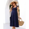 Womens Maternity Dress Summer Sleeveless Smocked Square Neck Ruffle Casual Boho Midi Dress Baby Shower Photoshoot - 2 of 4