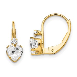 Black Bow Jewelry Kids Clear Cubic Zirconia Heart Lever Back Earrings in 14k Yellow Gold - 1 of 4