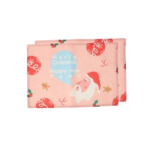 Unique Bargains Christmas Place Mats Santa Flax Pink Blue 13"x17.7" 2 Pcs - 1 of 4