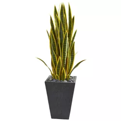42" x 12" Artificial Sansevieria Plant in Slate Planter Gray - Nearly Natural