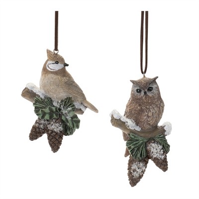 Snowy Cardinal Bird and Owl Ornament (Set of 12)