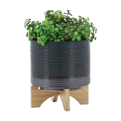 VisioGear Dotted Planterr with Stand, Plant Pots for Living Room, Bedroom, Black, 8"*8"*10"