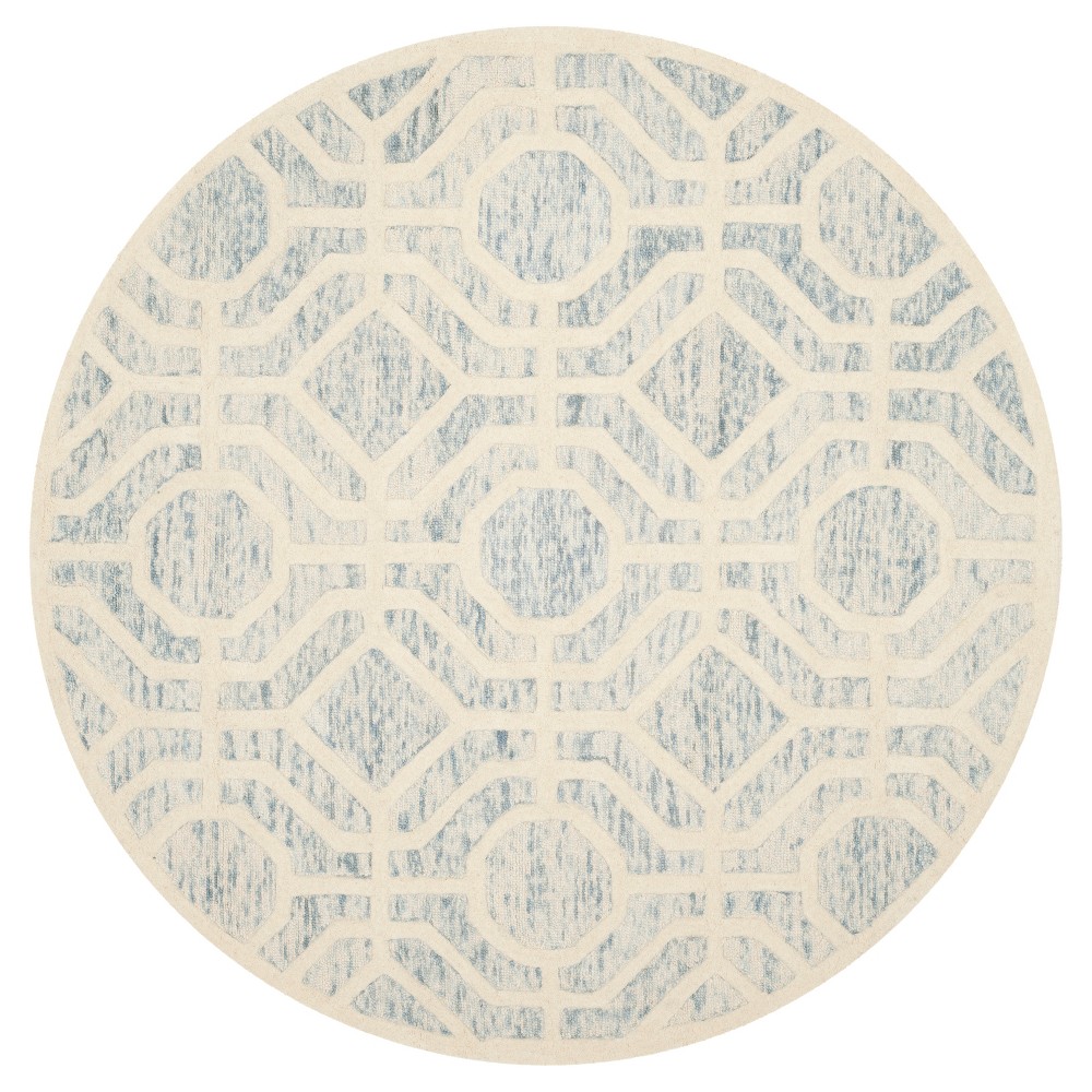 Light Blue/Ivory Geometric Tufted Round Area Rug - (6' Round) - Safavieh