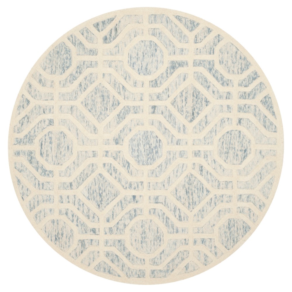 Light Blue/Ivory Geometric Tufted Round Area Rug - (6' Round) - Safavieh