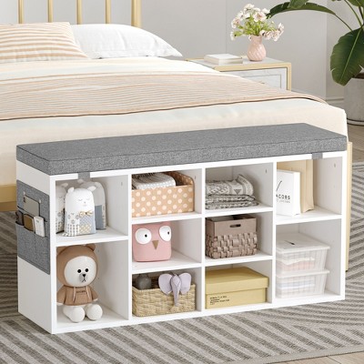 Acekool Shoe Bench with 10/5 Adjustable Shelves & Removable Cushion, Entryway Storage Organizer for Bedroom, Hallway