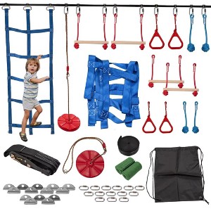Docred Outdoor Ninja Warrior Obstacle Course for Kids,Slackline Kit with Complete Accessories,Swing, Climbing Net, Ladder Monkey Bars Playset - 1 of 4