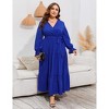 Plus Size Women's V-Neck long sleeve Maxi Dress High-Waist Pleated Hem for a Flattering and Elegant Look - 2 of 4