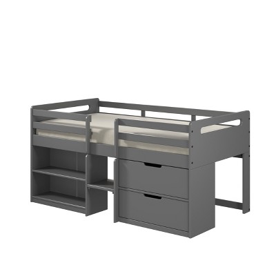 TiramisuBest Fabiana Gray Finish Twin Loft Bed W/Storage - Gray Synthetic Design