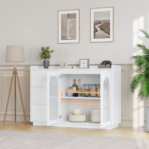 48" Buffet, Modern Storage Cabinet with 3 Drawers, Illuminated Sideboard with Glass Doors, Kitchen, Dining Room Coffee Bar, White - 1 of 4