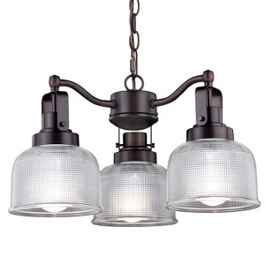 VAXCEL Roland 3 Light Oil Rubbed Bronze Industrial Mini Chandelier Clear Prism Glass Shades - 1 of 4