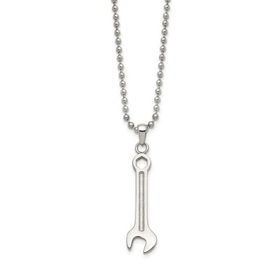Black Bow Jewelry Stainless Steel Polished 3D Wrench Necklace, 24 Inch