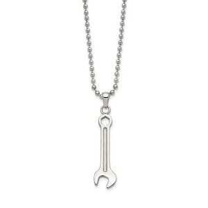 Black Bow Jewelry Stainless Steel Polished 3D Wrench Necklace, 24 Inch - 1 of 4