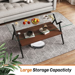 MAYEERTY Glass Coffee Table, Rectangle Tempered Glass Table, 2-Tier Center Table with Clear Tempered Glass Top Metal Leg, Mordern Home Office - 1 of 4