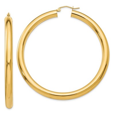 Black Bow Jewelry 5mm, 14k Yellow Gold Classic Round Hoop Earrings, 60mm (2 3/8 Inch)