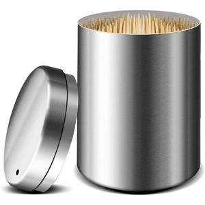 Stainless Steel Metal Toothpick Holder Dispenser, Container with 500 Bamboo Round Toothpicks for Teeth & Kitchen, Black - 1 of 4