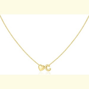 Heart Initial Necklace 14K Gold Plated Christmas Stocking Stuffer for Teens C - 1 of 4