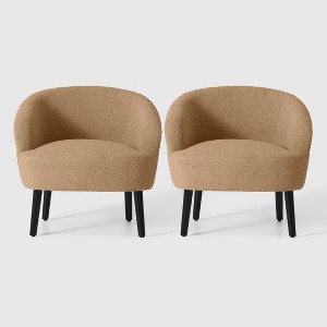 WestinTrends Alexandria 29" Wide Mid Century Modern Faux Shearling Barrel Accent Arm Chair (Set of 2) - 1 of 4