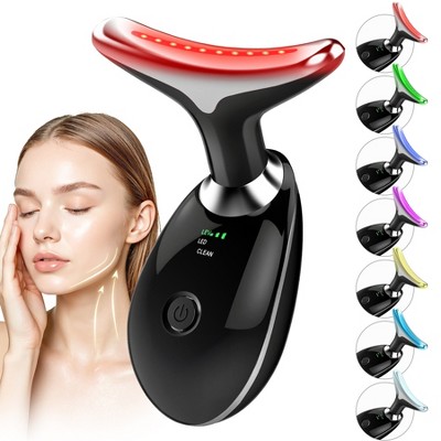 YEVYO Face Massager Red Light Therapy - 7 Colors Facial Neck Massager with Blue Light Therapy, Portable Skincare Tool for Tightening & Lifting