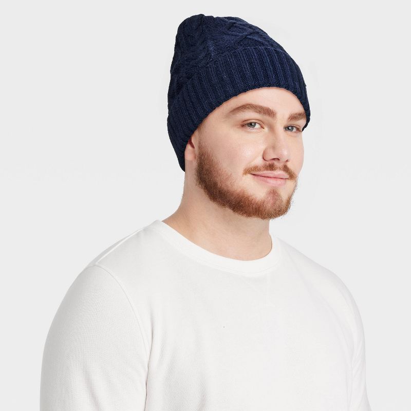Men&#39;s Cable Lined Beanie - Goodfellow &#38; Co&#8482; Navy Blue, 3 of 6