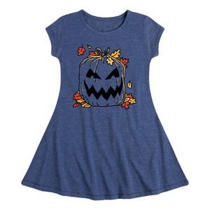 Girls' - Instant Message - Pumpkin Lawn Bag Fit & Flair Cap Sleeve Graphic Dress - 1 of 4