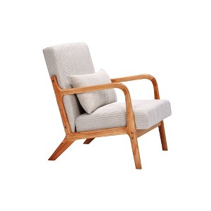 KWPZQEB Mid-Century Accent Chair, Lounge Armchair with Pillow, Upholstered & Wood Legs, Vintage High-Back Reading Chair for Balcony, Garden - 1 of 4
