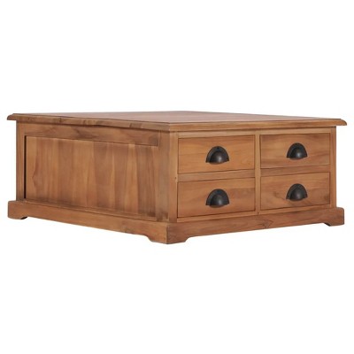 vidaXL Solid Teak Wood Coffee Table with Drawers - Rustic Charm Decorative End Table
