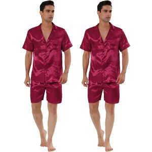 Lars Amadeus Men's Summer Satin Sets Short Sleeve Top and Pants Loungewear Soft Nightwear 2 Pack - 1 of 4