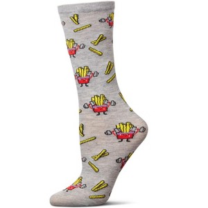 Memoi Exercise Nope Extra Fries Crew Socks Med Gray Heather One Size - 1 of 4