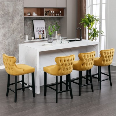 NicBex Set of 4 Bar Stools for Kitchen Island,Modern Velvet Counter Bar Stools with Wooden Legs,Bar Chairs for Dining Rooms,Kitchens Islands