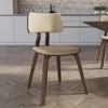 LeisureMod Clivo Leather Dining Chair – Modern Open-Back with Curved Wooden Slats & Poplar Wood Legs for Kitchen or Dining Room Set of 4 - 2 of 4
