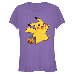 Juniors Womens Pokemon Halloween Trick-or-Treating Pikachu T-Shirt - 1 of 4
