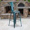 Emma and Oliver Commercial Grade 30"H Distressed Colorful Metal Indoor-Outdoor Barstool w/ Back - 2 of 4