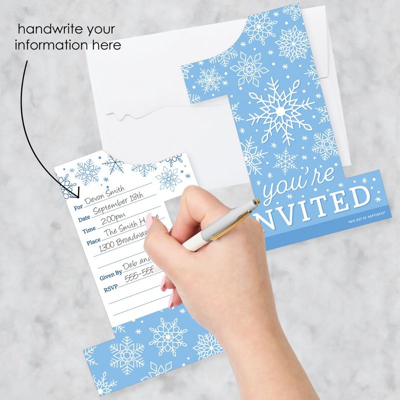 Big Dot of Happiness Blue Snowflakes 1st Birthday - Shaped Fill-In Invitations - Boy Winter ONEderland Party Invitation Cards with Envelopes Set of 12, 2 of 8