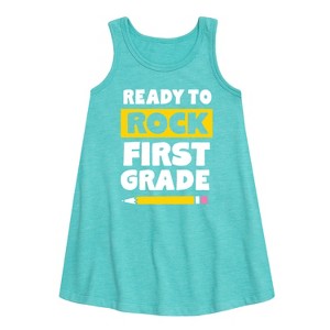 - Instant Message - Ready to Rock First Grade Graphic Sleeveless Aline Dress - 1 of 4