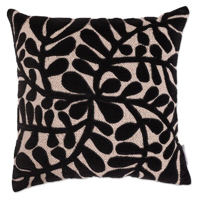 18"x18" Indoor Matisse Square Throw Pillow Black - Pillow Perfect: Decorative Jute & Cotton Cushion, Zippered, Abstract Botanical Design