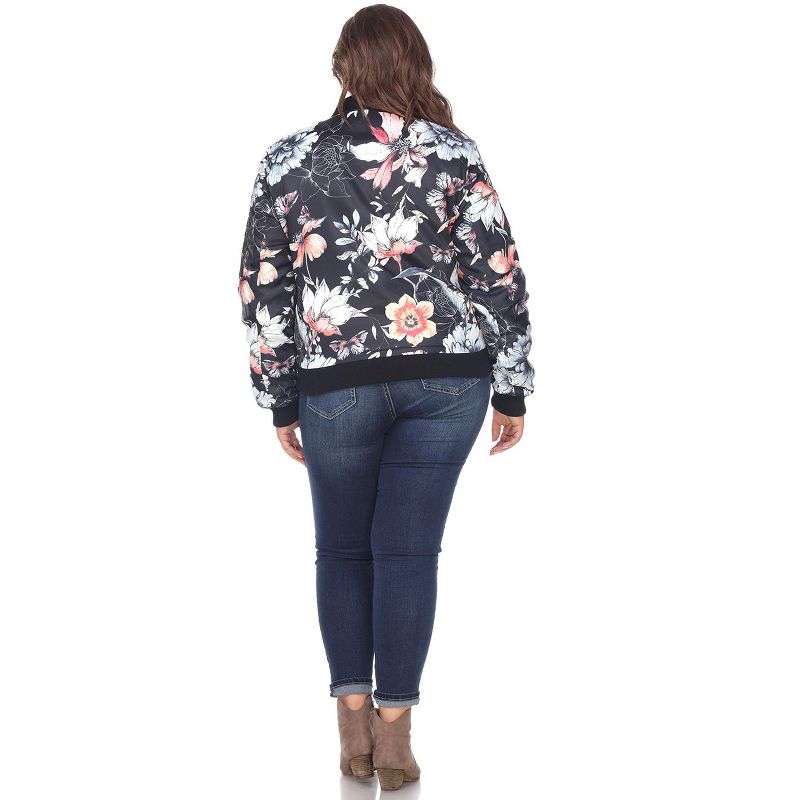 Women's Plus Size Floral Bomber Jacket - White Mark, 3 of 4