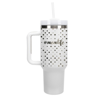 Elanze Designs #Momlife Mom Life Polka Dots 40 oz. Stainless Steel, Large Water Bottle Coffee Mug, Spill & Leak Resistant, Thermal Travel Tumbler with