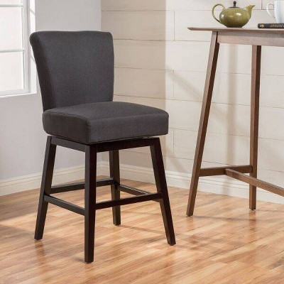 Dark Charcoal and Brown Fabric Swivel Counter Stool