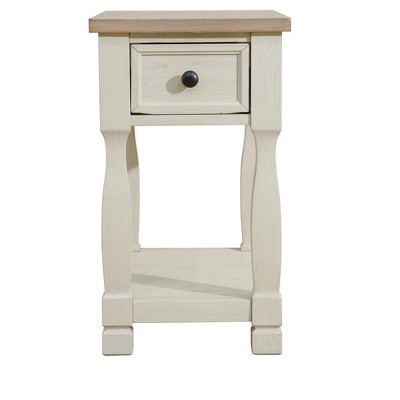 DOMETOUR Light Brown MDF Top and White Oak Drawer Living Room Side Table