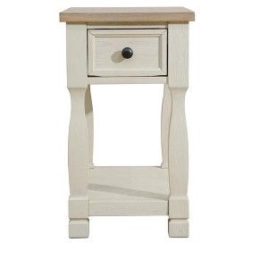 DOMETOUR Light Brown MDF Top and White Oak Drawer Living Room Side Table - 1 of 4